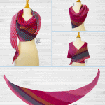 Pin image - collage of double gradient knitted shawl on dress form-free knitting pattern