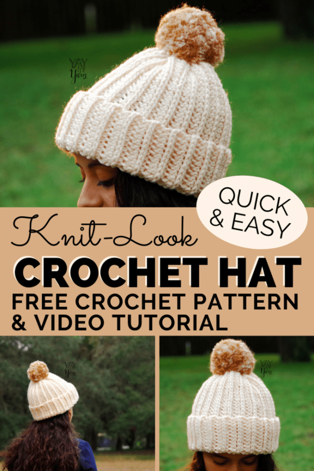 This beginner-friendly hat is crocheted in a simple stitch that looks like knitting! Made from a rectangle, it's quick & easy, made in LESS THAN 2 HOURS! #crochethat #knitlookcrochet #easycrochetpatterns #freecrochetpattern #crochetbabyhat