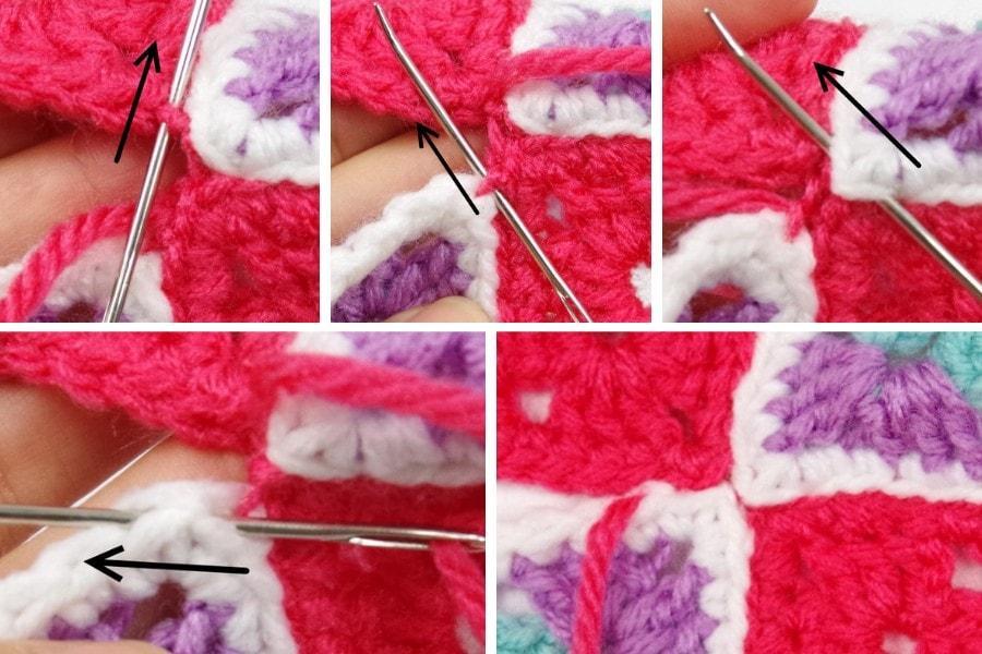 how to sew granny squares together