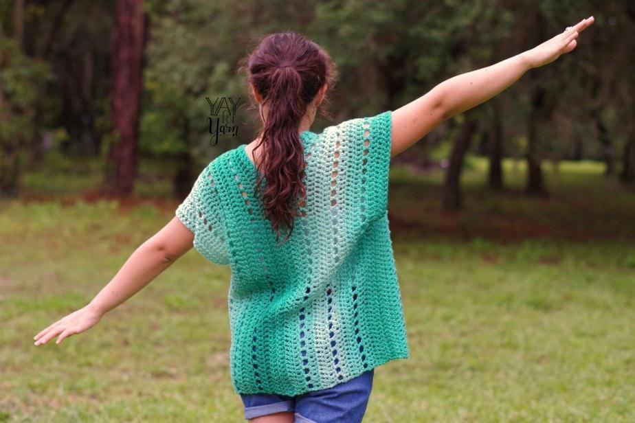 Made from two rectangles, this lightweight cardigan is lightweight and breathable, with the speed of being worked in worsted weight yarn.