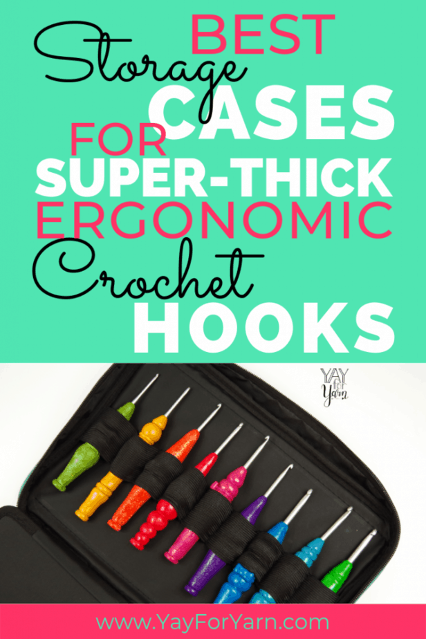 I finally found a case that will hold my super-thick ergonomic crochet hooks! This case holds many types of hooks, including Furls & handmade crochet hooks. #furlscrochet #crochethookcase #crochetstorage #crochetorganization #yayforyarn #polymerclaycrochethooks