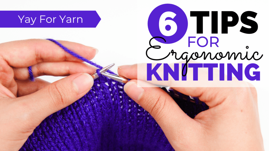 hands with knitting needles, knitting with purple yarn