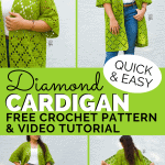 collage pinterest image for diamond summer cardigan crochet pattern