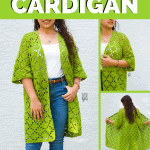 pin image - collage of diamond cardigan crochet pattern