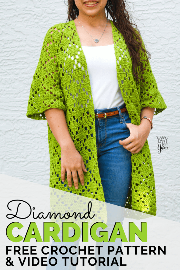 pin image for diamond cardigan crochet pattern