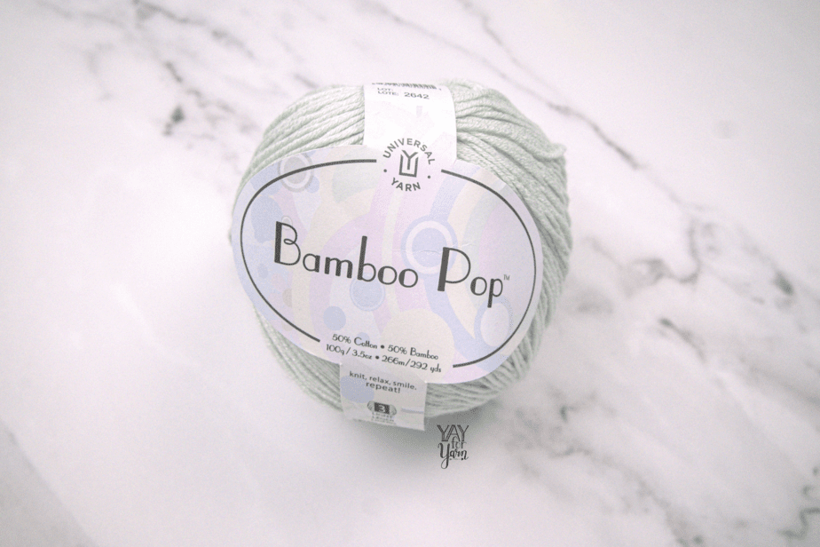 light mint green bamboo pop yarn with white marble background
